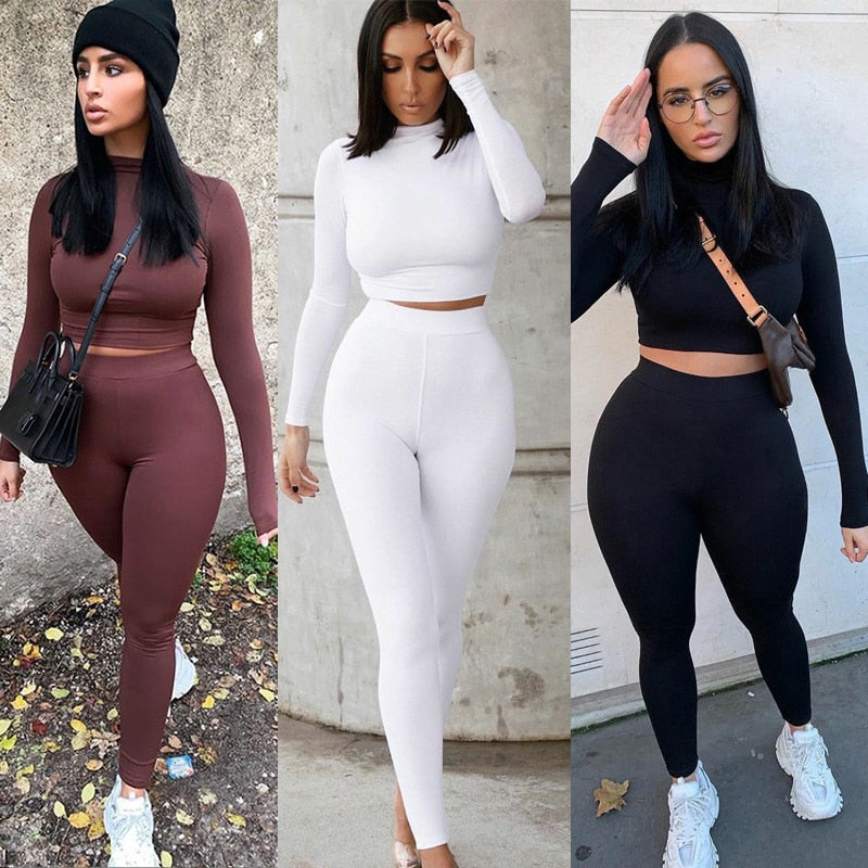 Two Piece Set High Waist Leggings & Crop Top
