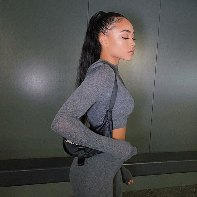 Two Piece Set High Waist Leggings & Crop Top