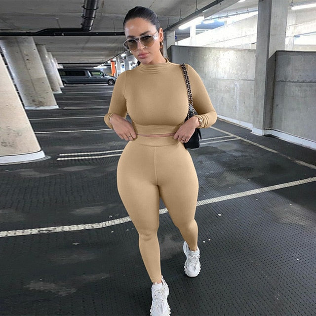 Two Piece Set High Waist Leggings & Crop Top