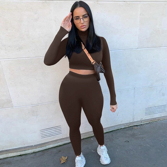 Two Piece Set High Waist Leggings & Crop Top