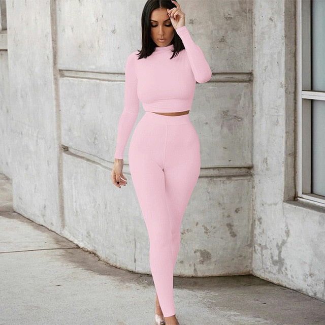 Two Piece Set High Waist Leggings & Crop Top