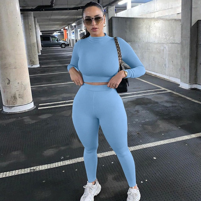 Two Piece Set High Waist Leggings & Crop Top