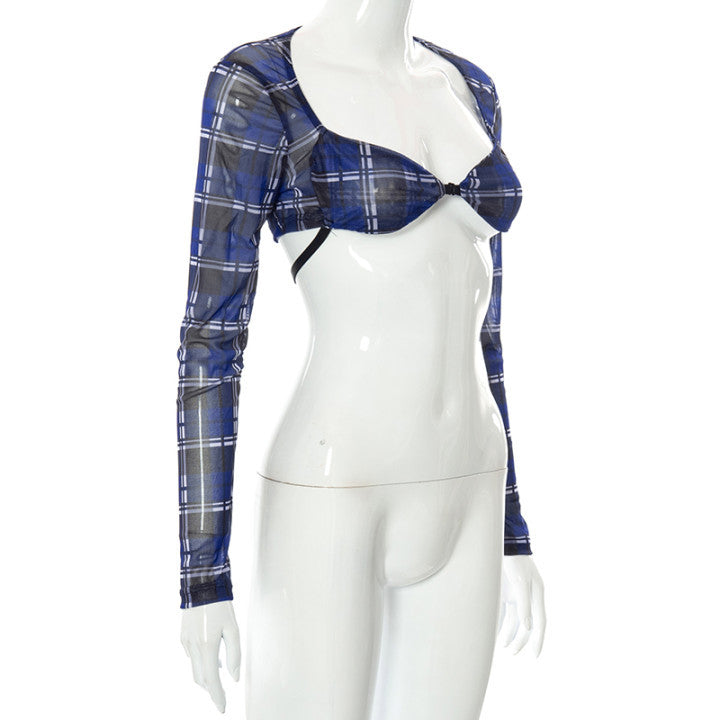 Cryptographic Zebra  Mesh See Through Long Sleeve Top